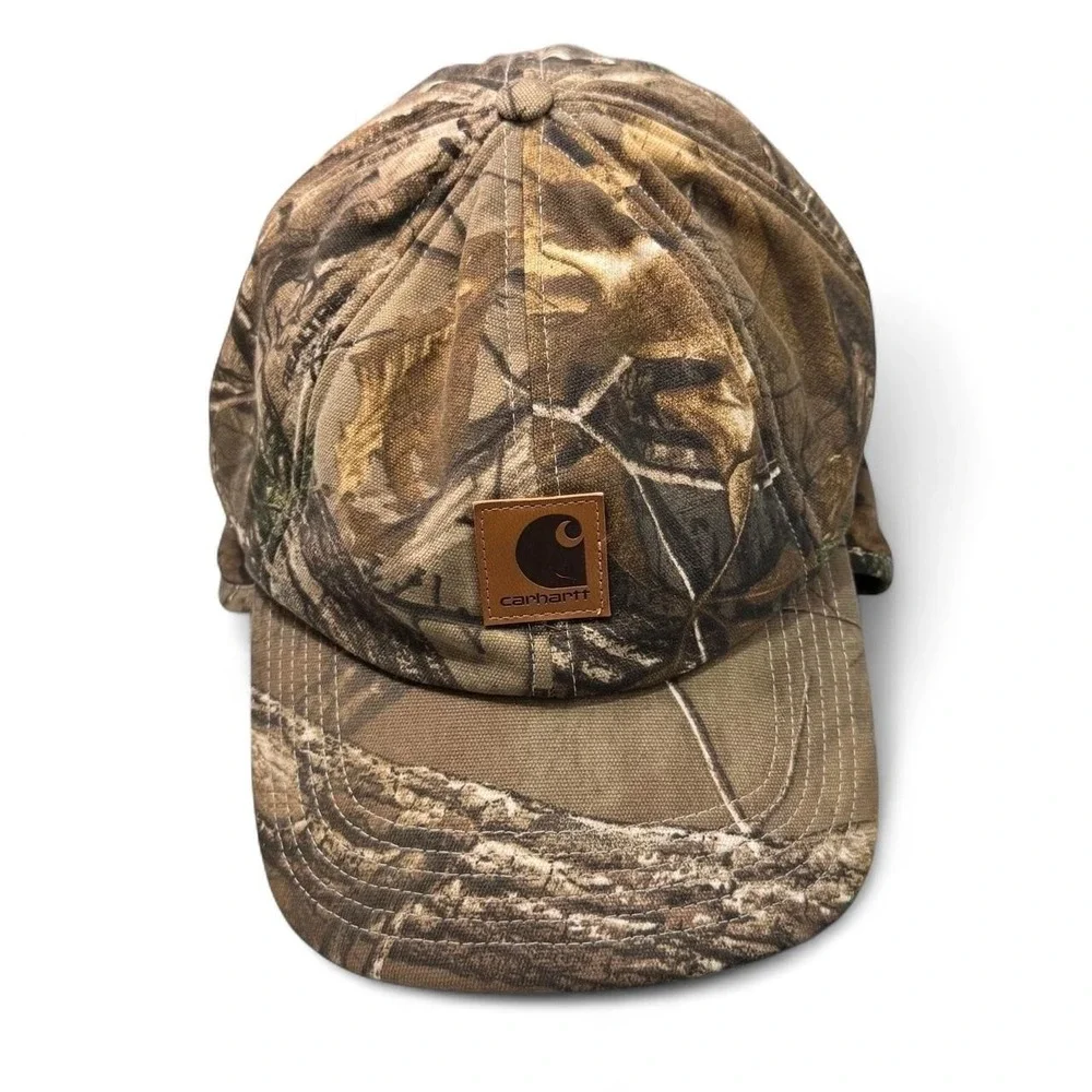 Carhartt Camo Ear Flap Cap 101477 Hunting Hat Fleece Lined Outdoors Utility Warm